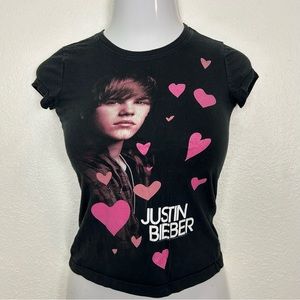 Vintage Justin Bieber Shirt Girls 10 (Womens xs) Black 2009 Baby Tee Concert